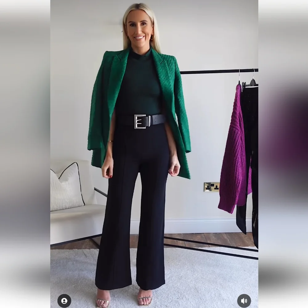 Zara * High Waist Belted Flare Pants Black Size XS